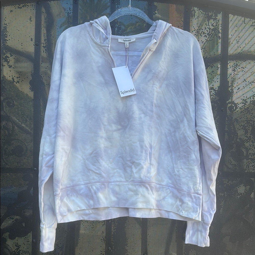 Splendid Collection V-Neck Top in Soft Gray and Cream